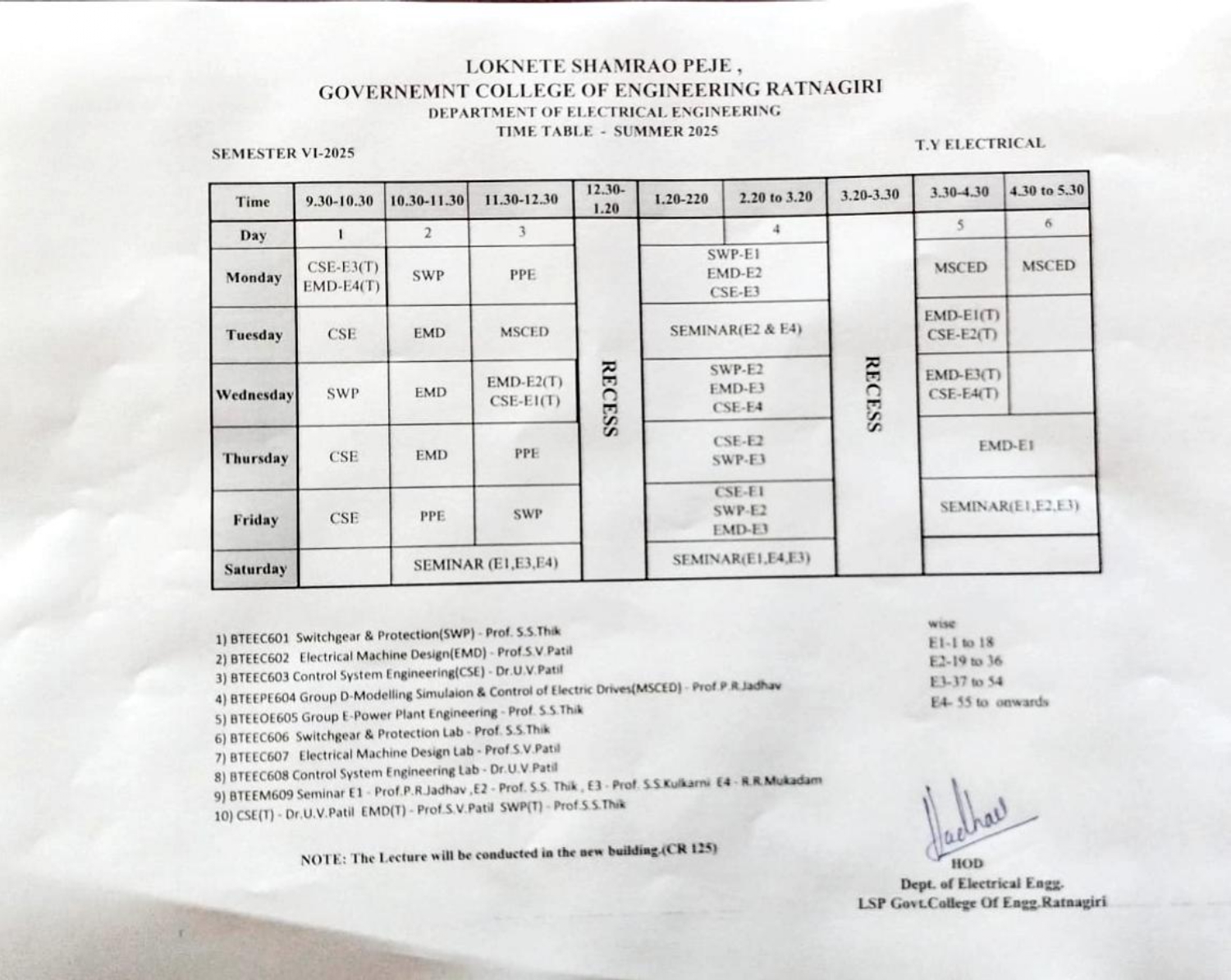 time table